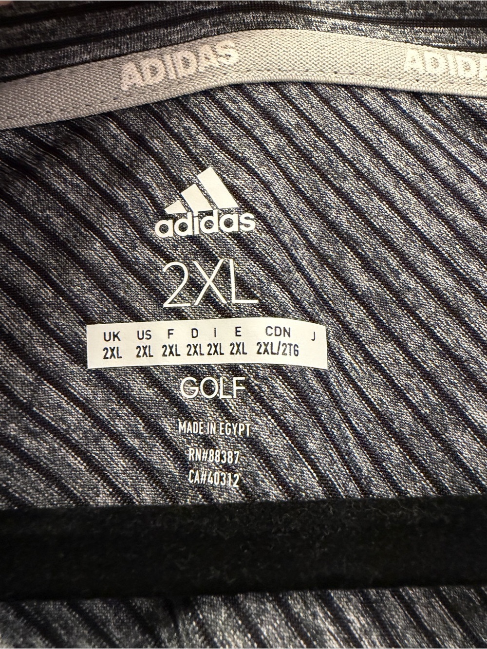 Adidas Golf Performance Polo Shirt Mens 2XL XXL Gray Black Striped Short Sleeve - Picture 7 of 8
